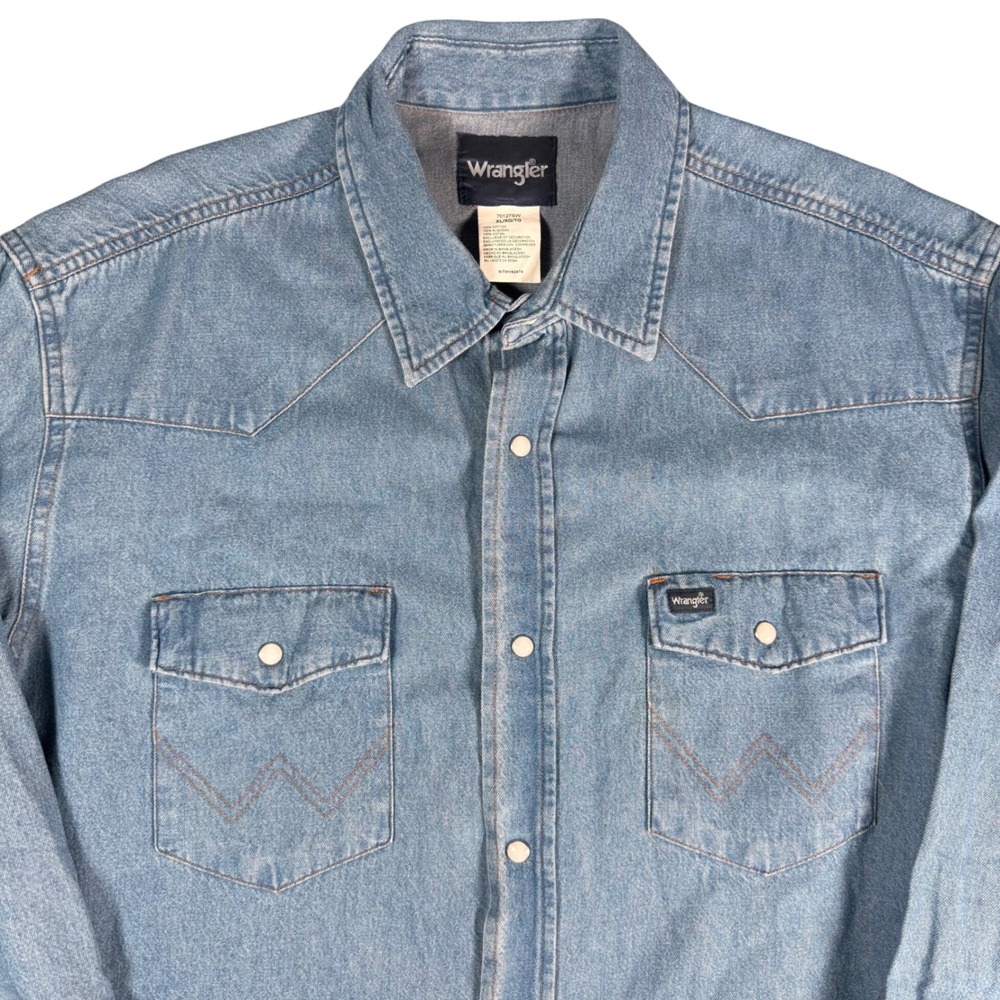 Wrangler Western Shirt Mens XL Denim Pearl Snap Long Sleeve Cowboy Country Rodeo